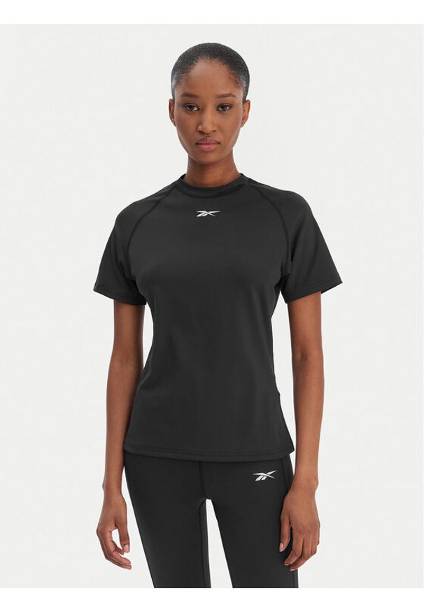 Reebok Koszulka techniczna RK25605CCW Czarny Slim Fit. Kolor: czarny. Materiał: syntetyk