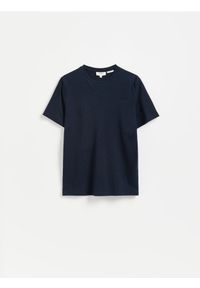 Reserved - T-shirt regular fit z lnem - granatowy. Kolor: niebieski. Materiał: len #1