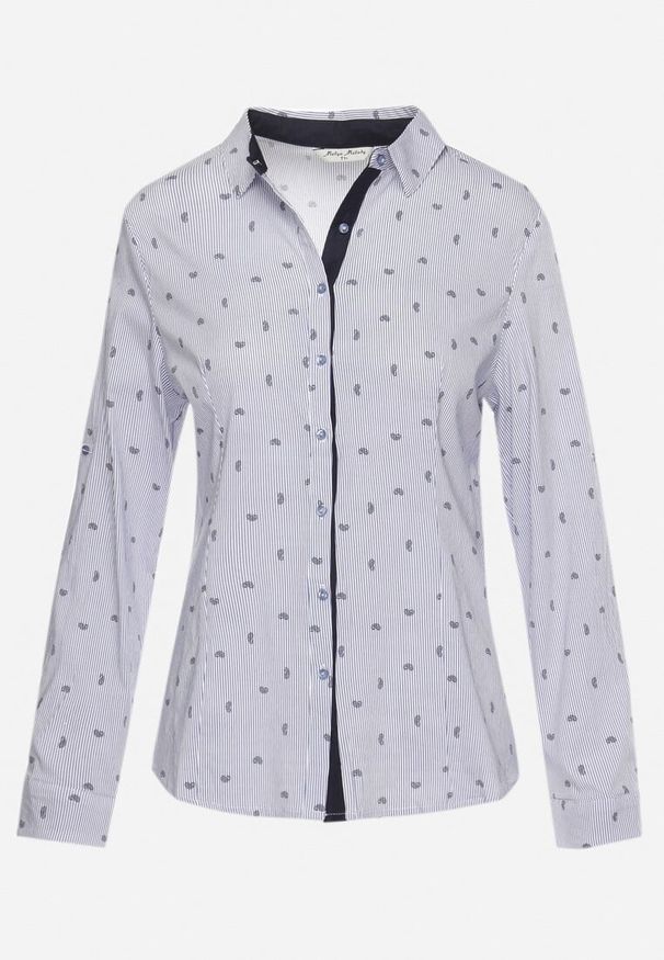 Born2be - Niebieska Koszula o Taliowanym Fasonie z Delikatnym Wzorem Starley. Okazja: na spotkanie biznesowe, na co dzień, do pracy. Kolor: niebieski. Materiał: jeans. Długość rękawa: długi rękaw. Długość: długie. Styl: elegancki, biznesowy, casual