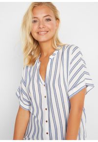 bonprix - Bluzka kreszowana z lejącej wiskozy. Kolor: niebieski. Materiał: wiskoza. Długość rękawa: krótki rękaw. Długość: krótkie. Wzór: paski #2