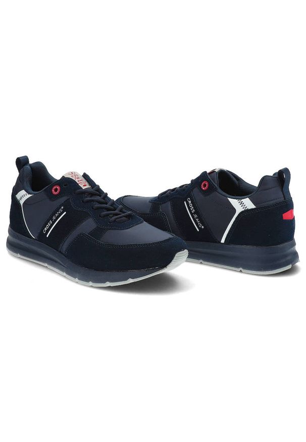 Granatowe Sneakersy Cross Jeans Wygodne Buty Męskie. Kolor: niebieski. Materiał: zamsz, materiał. Szerokość cholewki: normalna