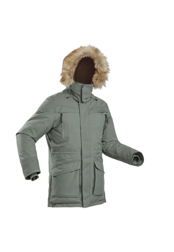 quechua - Parka turystyczna męska zimowa Quechua SH500 Ultra-Warm -20°C wodoodporna. Typ kołnierza: kołnierzyk stójkowy. Kolor: zielony, brązowy, wielokolorowy. Materiał: futro, syntetyk. Sezon: zima