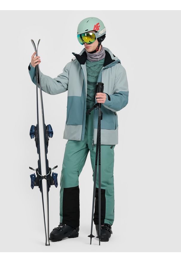 4f - 4F Spodnie narciarskie z szelkami membrana Dermizax 20000 męskie - oliwkowe XXL. Kolor: oliwkowy, wielokolorowy, brązowy. Materiał: materiał. Technologia: Dermizax. Sezon: zima. Sport: narciarstwo