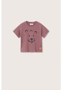 Mango Kids t-shirt bawełniany dziecięcy Panter kolor bordowy z nadrukiem. Okazja: na co dzień. Kolor: czerwony. Materiał: bawełna. Wzór: nadruk, motyw zwierzęcy. Styl: casual #3