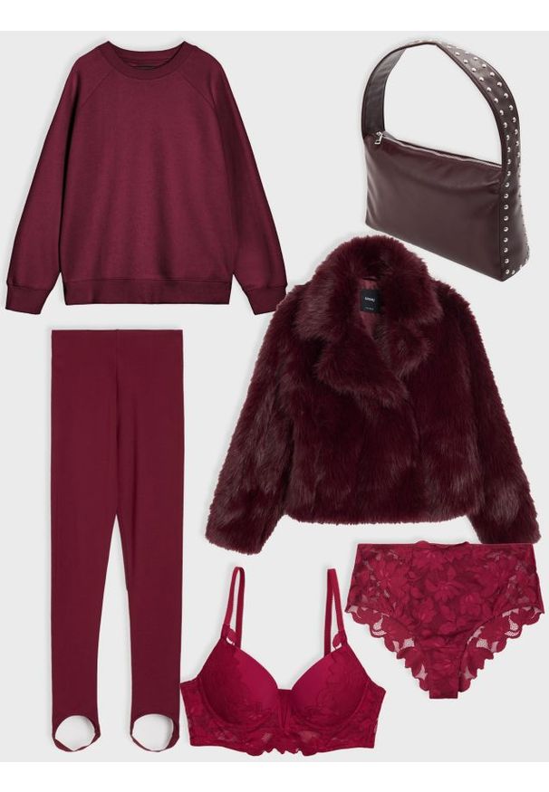 Sinsay - Bluza crewneck - bordowy. Kolor: czerwony