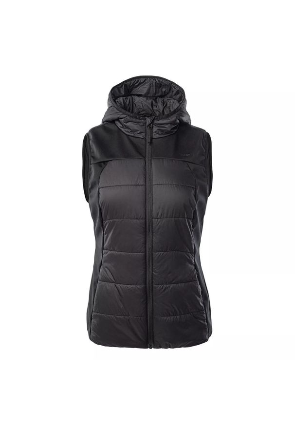 Damska kurtka bez rękawów z kapturem Iguana Loanna. Typ kołnierza: kaptur. Kolor: czarny. Materiał: puch. Długość rękawa: bez rękawów. Sport: turystyka piesza