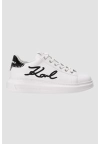 Karl Lagerfeld - KARL LAGERFELD Białe damskie sneakersy skórzane Kapri Karl NFT Lo Lace. Okazja: na co dzień. Kolor: biały. Materiał: skóra