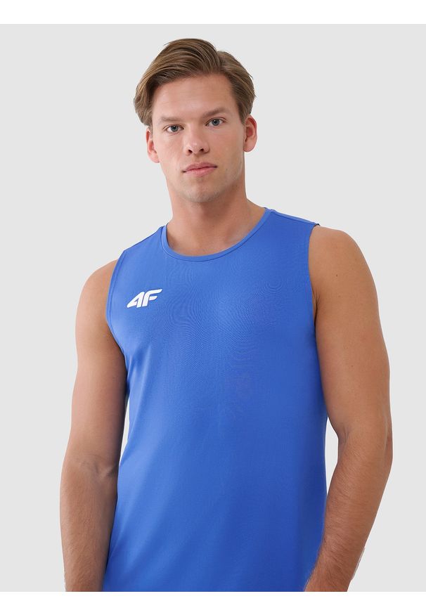 4f - 4F Tank top treningowy szybkoschnący męski - niebieski L. Kolor: niebieski. Materiał: materiał, syntetyk, dzianina, włókno, elastan. Wzór: ze splotem, jednolity, gładki. Sport: fitness