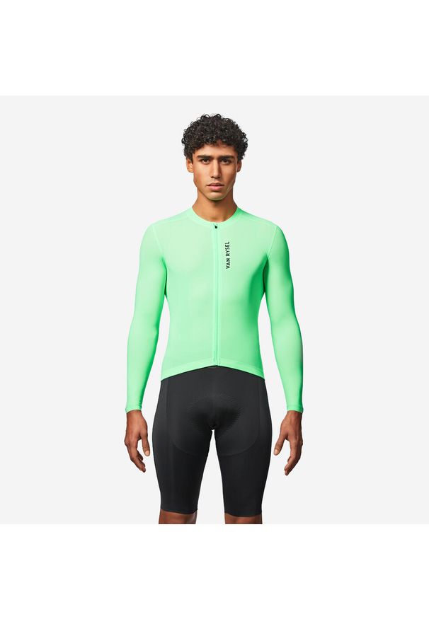 VAN RYSEL - Koszulka rowerowa szosowa Van Rysel RCR 2 UV długi rekaw. Kolor: zielony. Materiał: poliester, materiał, elastan. Długość: długie. Sport: kolarstwo, wspinaczka