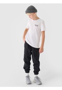 4f - 4F T-shirt z nadrukiem chłopięcy - biały 146 (10-11 lat). Okazja: na co dzień. Kolor: biały. Materiał: bawełna, jersey, dzianina. Długość rękawa: krótki rękaw. Długość: krótkie. Wzór: nadruk. Sezon: lato. Styl: sportowy, klasyczny, casual