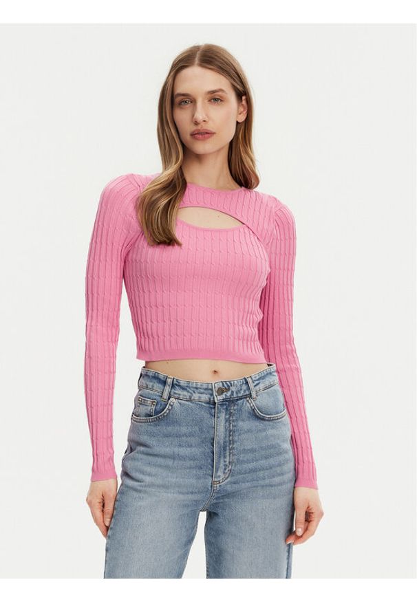 only - ONLY Sweter Meddi 15339582 Różowy Cropped Fit. Kolor: różowy. Materiał: wiskoza