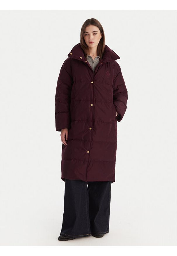 TOMMY HILFIGER - Tommy Hilfiger Płaszcz zimowy WW0WW47279 Bordowy Relaxed Fit. Kolor: czerwony. Materiał: syntetyk. Sezon: zima