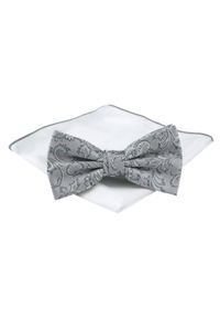 Mucha Męska z Poszetką (Zestaw) - Chattier - Wzór Orientalny, Popielata. Kolor: szary. Styl: sportowy, elegancki