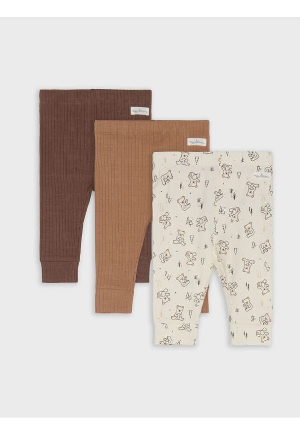 Sinsay - Bawełniane legginsy 3 pack - kremowy. Kolor: kremowy. Materiał: bawełna