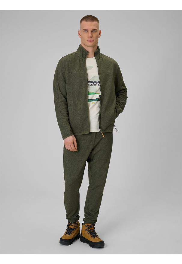 4f - 4F Bluza dresowa regular bez kaptura męska - khaki L. Okazja: na co dzień, na spacer. Typ kołnierza: bez kaptura. Kolor: oliwkowy, wielokolorowy, brązowy. Materiał: dresówka. Styl: casual, sportowy