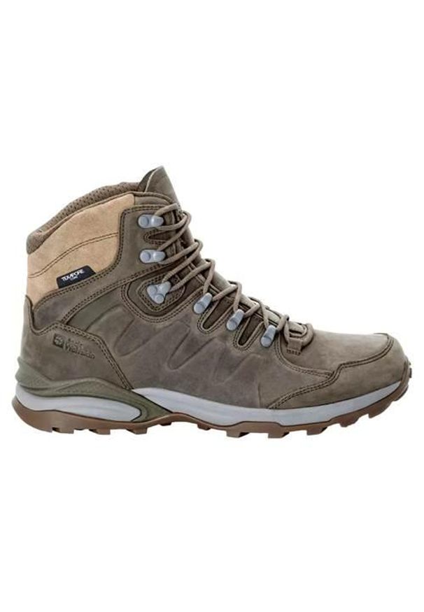 Buty trekkingowe męskie Jack Wolfskin Refugio Prime Texapore Mid. Wysokość cholewki: za kostkę. Zapięcie: sznurówki. Kolor: brązowy. Materiał: skóra. Szerokość cholewki: normalna. Sport: turystyka piesza