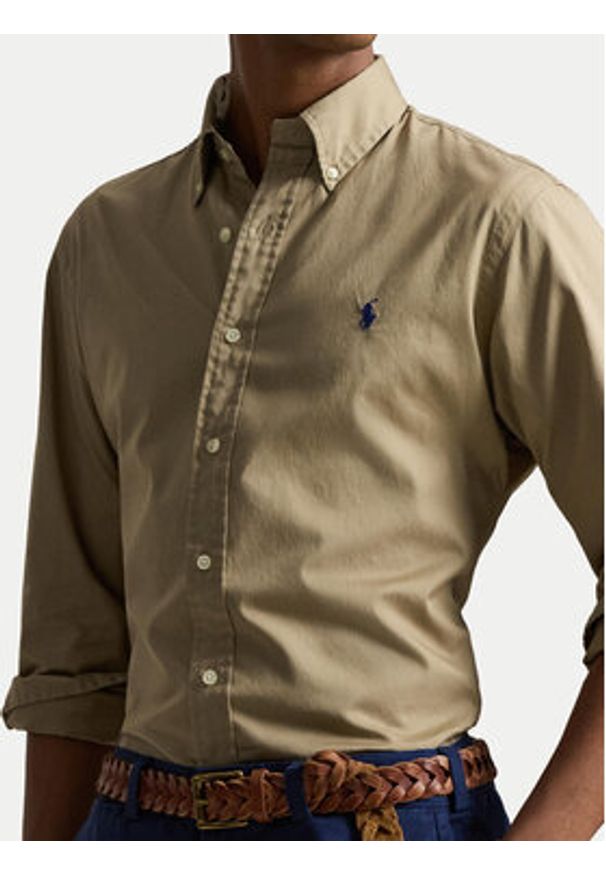Polo Ralph Lauren Koszula 710B20512001 Beżowy Custom Fit. Typ kołnierza: polo. Kolor: beżowy. Materiał: bawełna