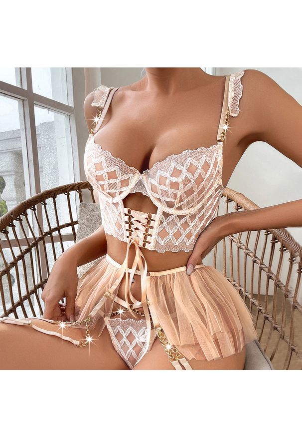 Intica - Komplet bielizny koronkowej z wiązaniem Elizebeth. Materiał: koronka