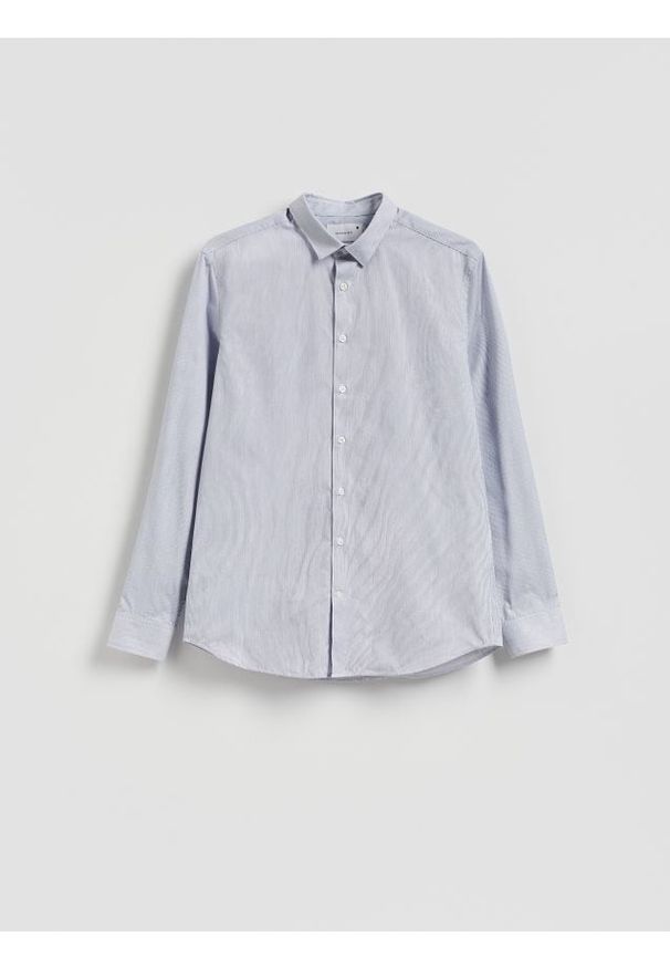 Reserved - Wzorzysta koszula slim fit - niebieski. Kolor: niebieski. Materiał: tkanina, bawełna