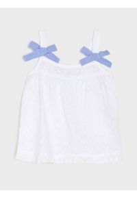 Sinsay - Bluzka ażurowa na ramiączkach z ozdobnymi kokardami - kremowy. Typ kołnierza: kokarda. Kolor: kremowy. Długość rękawa: na ramiączkach. Wzór: ażurowy #1