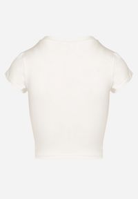 Born2be - Biały Dopasowany T-shirt Cropped z Napisem z Pzodu Yaloena. Okazja: na co dzień. Kolor: biały. Materiał: jeans, materiał. Wzór: napisy. Styl: casual, elegancki, wizytowy #6
