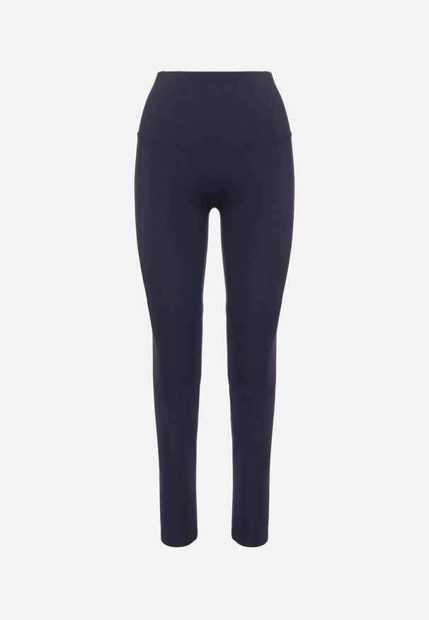 Born2be - Granatowe Klasyczne Legginsy z Wysokim Stanem Melio. Stan: podwyższony. Kolor: niebieski. Materiał: tkanina. Styl: klasyczny