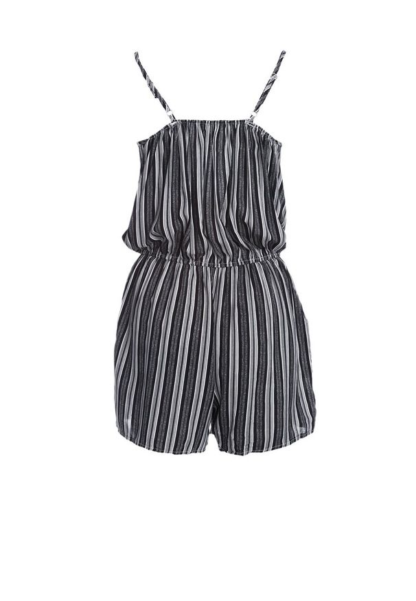 Born2be - Czarno-Biały Kombinezon Hush. Kolor: czarny. Materiał: koronka. Długość rękawa: na ramiączkach. Długość: krótkie. Wzór: paski, ażurowy, nadruk. Sezon: lato