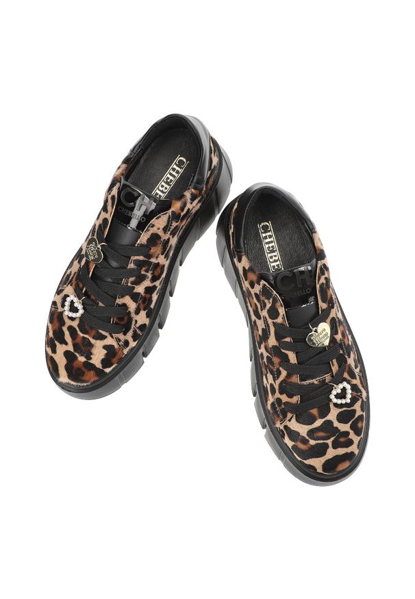 CheBello - Panterka Sneakersy Chebello Eleganckie Obuwie Damskie Premium. Okazja: na co dzień. Kolor: brązowy. Wzór: motyw zwierzęcy. Styl: elegancki