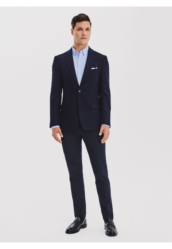 Pako Lorente - PAKO LORENTE - Granatowa marynarka męska z wełny. Kolor: niebieski. Materiał: wełna. Sezon: jesień