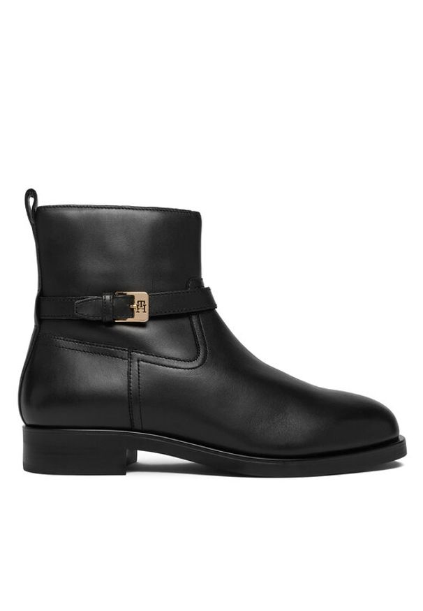 TOMMY HILFIGER - Tommy Hilfiger Botki Th Buckle Riding Leather Bootie FW0FW08781 Czarny. Kolor: czarny. Materiał: skóra