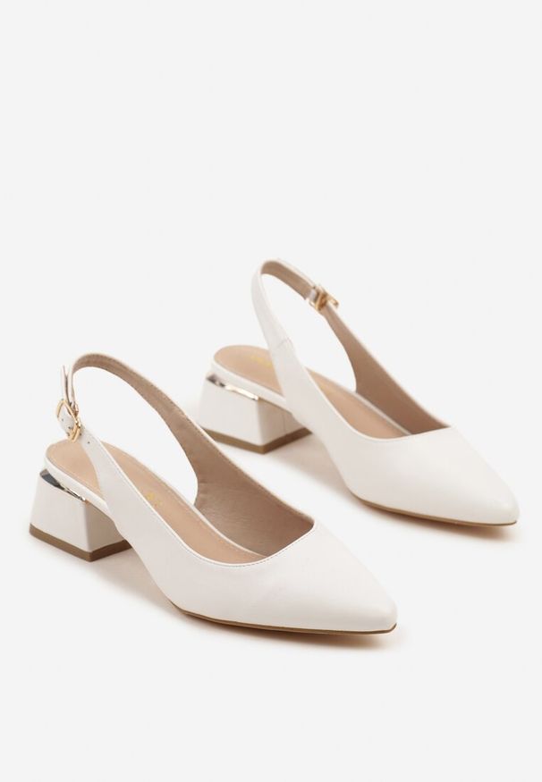 Renee - Białe Sandały Vices Slingback ze Skórzaną Wkładką Ciarissa. Okazja: na co dzień. Zapięcie: sprzączka. Kolor: biały. Materiał: skóra. Obcas: na obcasie. Styl: elegancki, casual. Wysokość obcasa: średni