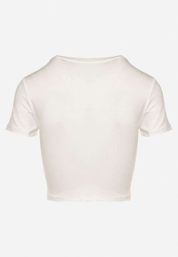 Born2be - Biały T-shirt z Wiskozą o Dopasowanym Kroju Typu Crop Top Folirra. Okazja: na co dzień. Kolor: biały. Materiał: wiskoza. Styl: klasyczny, casual