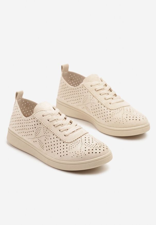 Renee - Beżowe Sneakersy z Ażurowymi Wycięciami Telanoria. Okazja: na co dzień. Kolor: beżowy. Materiał: jeans. Wzór: ażurowy. Sezon: lato. Obcas: na obcasie. Wysokość obcasa: niski