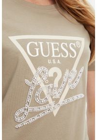 Guess - GUESS Zielony damski t-shirt Pearls Love. Kolor: zielony #3