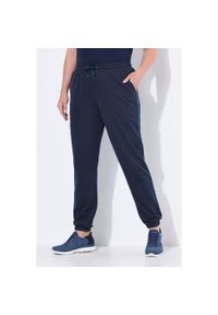 ULLA POPKEN - Damskie Spodnie dresowe lamówka z boku elastyczny ściągacz elastyczny dół. Kolekcja: plus size. Kolor: niebieski. Materiał: materiał, poliester, bawełna