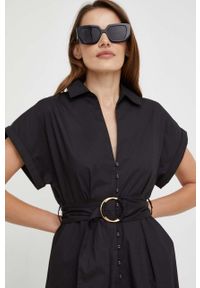 Answear Lab sukienka bawełniana kolor czarny midi rozkloszowana. Kolor: czarny. Materiał: bawełna. Typ sukienki: rozkloszowane. Styl: wakacyjny. Długość: midi #4