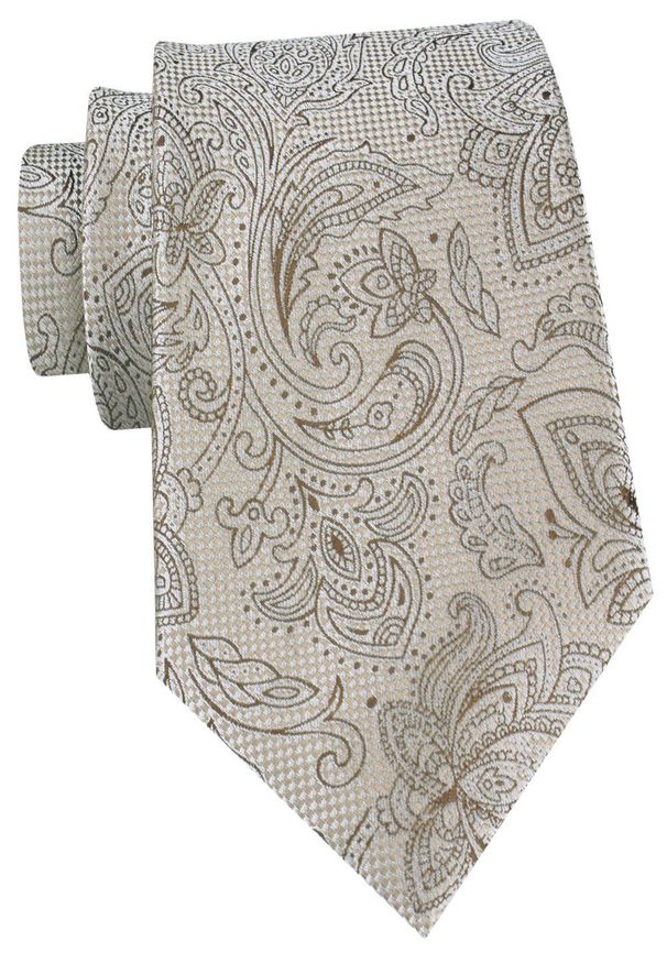 Męski Krawat - Chattier - Jasny Beż (Ecru), Wzór Kwiatowy. Kolor: wielokolorowy, brązowy, beżowy. Materiał: tkanina. Wzór: kwiaty. Styl: elegancki, klasyczny, wizytowy