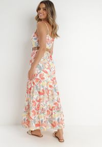 Born2be - Biało-Pomarańczowa Sukienka z Paskiem Barrett. Kolor: biały. Długość rękawa: na ramiączkach. Wzór: gładki. Sezon: lato. Typ sukienki: kopertowe. Styl: elegancki. Długość: maxi #2