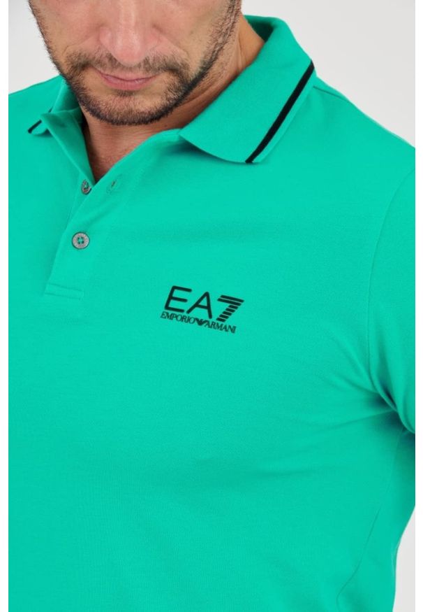 EA7 Emporio Armani - EA7 Zielona męska koszulka polo, Rozmiar L. Typ kołnierza: polo. Kolor: zielony