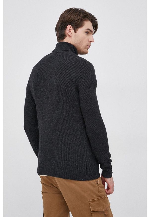 Sisley - Sweter z domieszką wełny. Okazja: na co dzień. Typ kołnierza: golf. Kolor: czarny. Materiał: wełna. Długość rękawa: długi rękaw. Długość: długie. Styl: casual