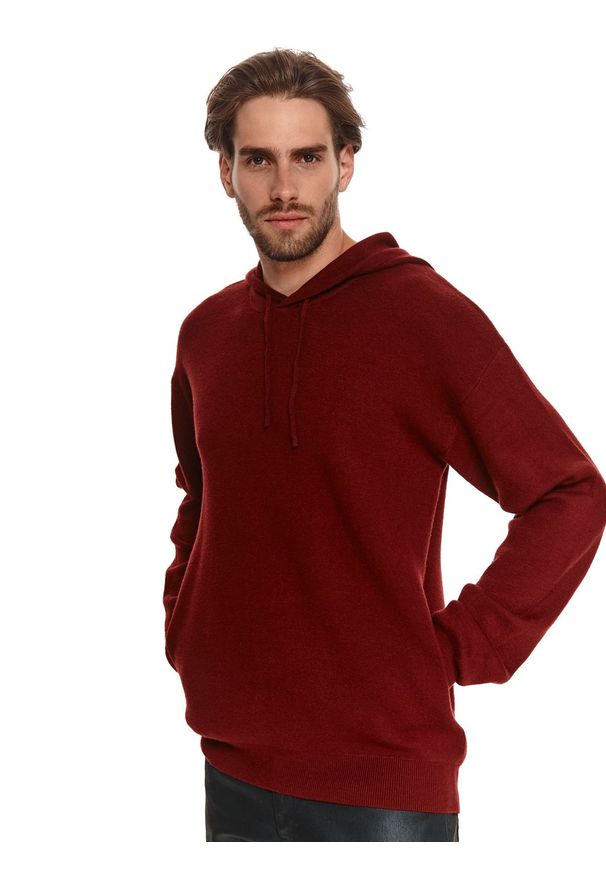 TOP SECRET - Bluza swetrowa z miękkiej dzianiny. Kolor: czerwony. Materiał: dzianina. Długość rękawa: długi rękaw. Długość: długie. Wzór: gładki. Sezon: zima, jesień