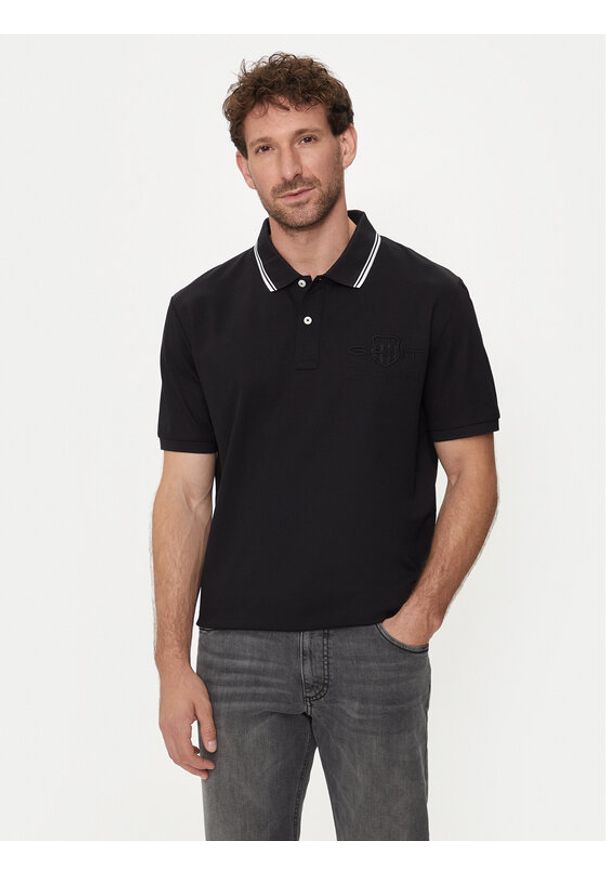 GANT - Gant Polo Contrast 2013039 Czarny Regular Fit. Typ kołnierza: polo. Kolor: czarny. Materiał: bawełna