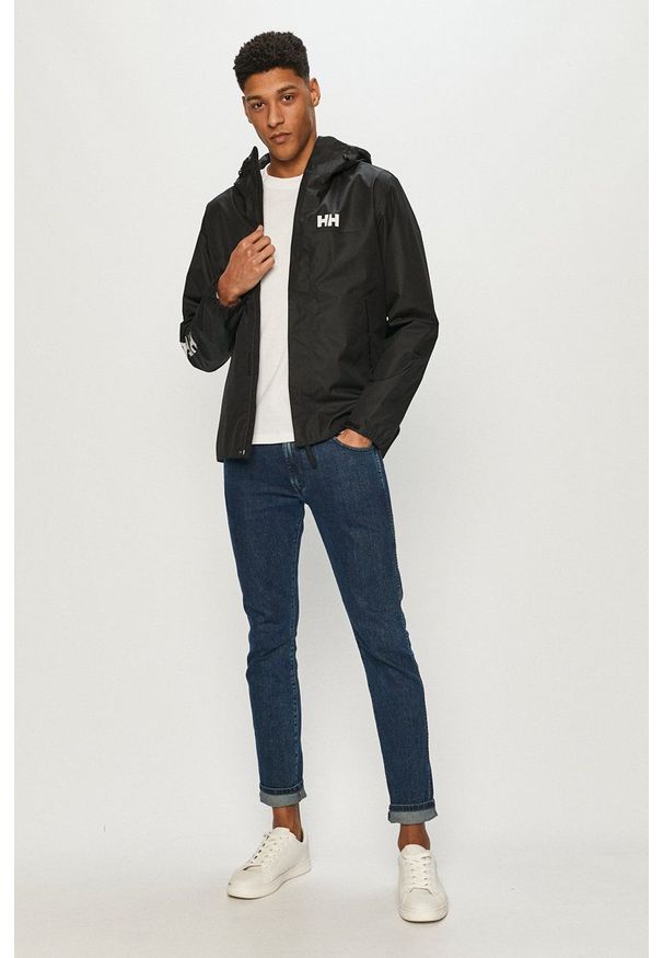Helly Hansen - Kurtka przeciwdeszczowa. Okazja: na co dzień. Kolor: czarny. Materiał: materiał. Wzór: nadruk. Styl: casual
