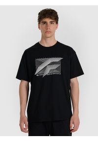 4f - 4F T-shirt regular z nadrukiem męski - czarny M. Okazja: na co dzień. Kolor: czarny. Materiał: materiał, bawełna. Wzór: nadruk. Styl: casual #1