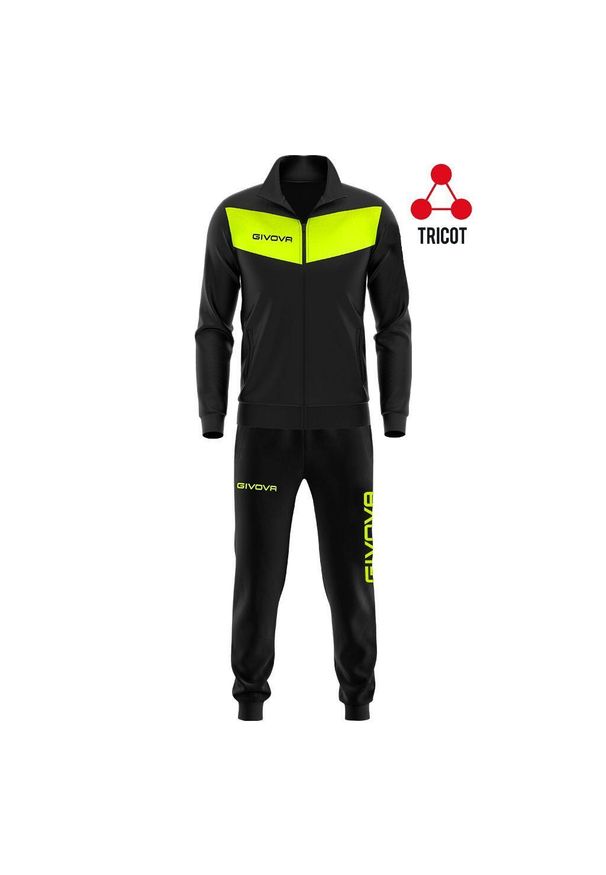 Komplet sportowy Givova Visa czarny-żółty fluo – XL. Kolor: żółty. Materiał: dresówka. Sport: fitness