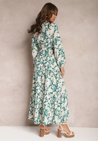 Renee - Zielona Sukienka Chrysice. Typ kołnierza: dekolt kopertowy. Kolor: zielony. Materiał: materiał, tkanina, jeans. Wzór: kwiaty, nadruk. Typ sukienki: kopertowe. Długość: maxi