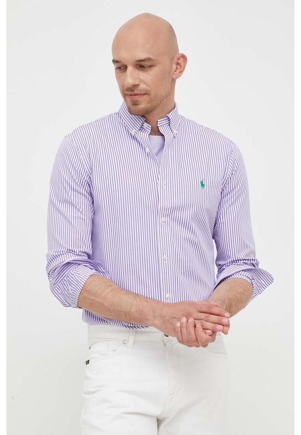 Polo Ralph Lauren koszula męska kolor fioletowy regular z kołnierzykiem button-down. Typ kołnierza: button down, polo. Kolor: fioletowy. Materiał: tkanina. Wzór: aplikacja