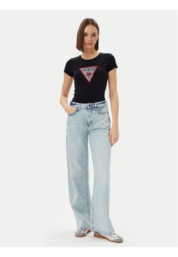 Guess T-Shirt E5GI08 J1314 Czarny Slim Fit. Kolor: czarny. Materiał: bawełna