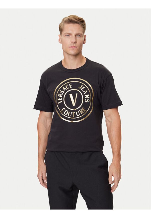 Versace Jeans Couture T-Shirt 79GAHT01 CJ00T Czarny Regular Fit. Kolor: czarny. Materiał: bawełna