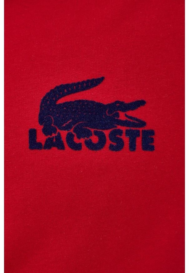 Lacoste Bluza męska kolor czerwony z aplikacją. Okazja: na co dzień. Kolor: czerwony. Materiał: dzianina. Wzór: aplikacja. Styl: casual